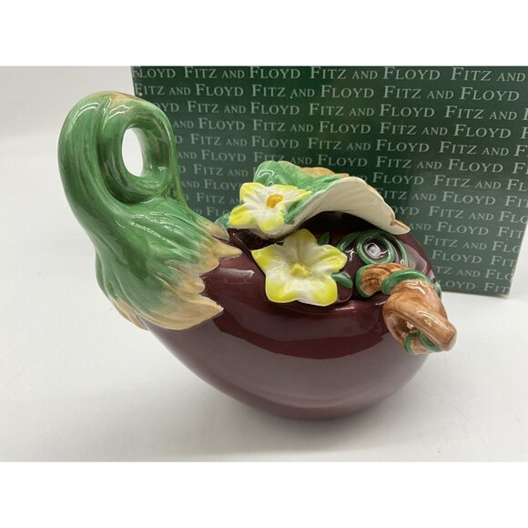 Fitz and Floyd Eggplant Condiment Jar with Lid and Spoon Collectible Serveware - Picture 7 of 16